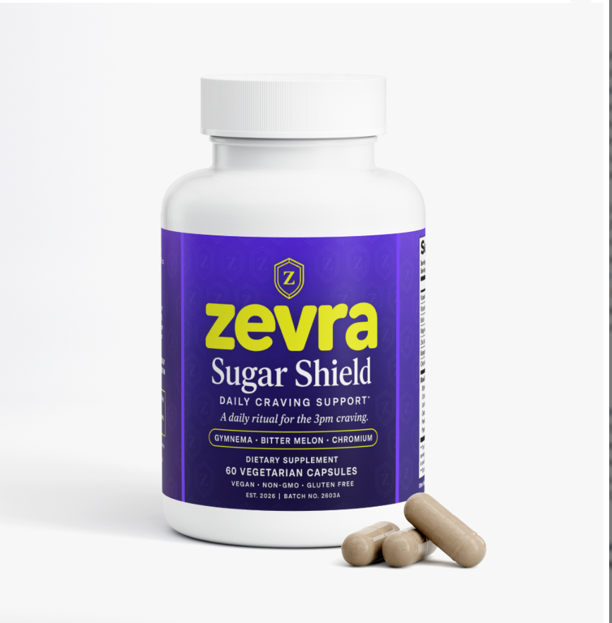 Zevra Sugar Shield bottle with capsules